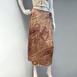 Vintage 100 Silk Golden Paisley Wrap Skirt